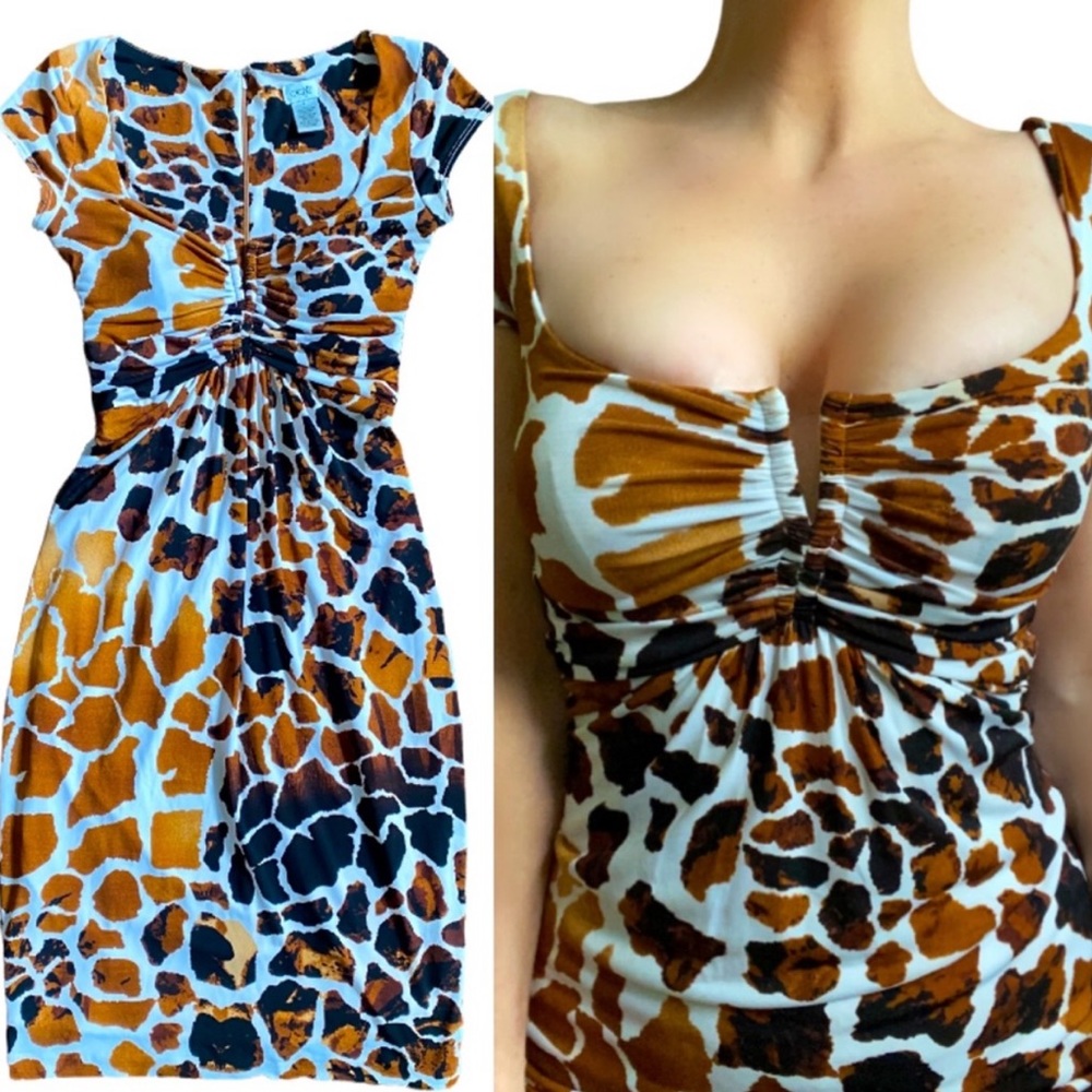Vintage Y2K / 90s Caché Giraffe Print Form Fitting Dress size women's small S